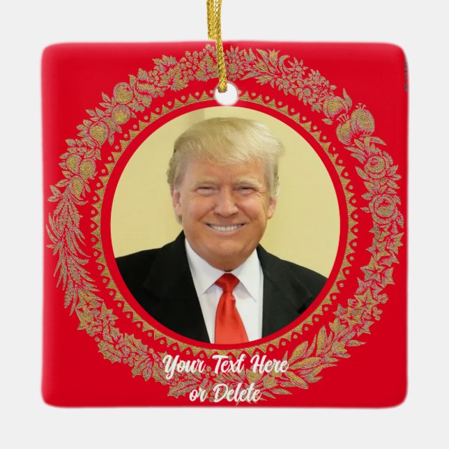 Ihr Text/Farbe Donald Trump Weihnachtsschrei rot Keramikornament (Vorderseite)