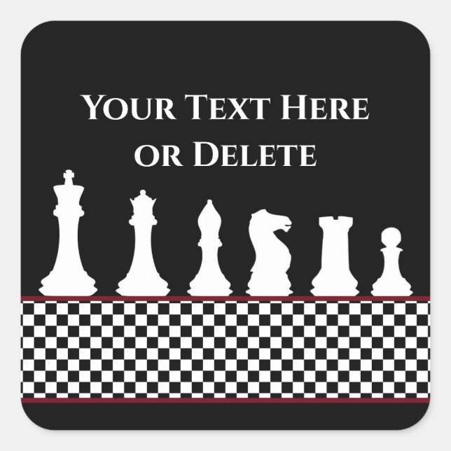 Ihr Text/Farbe Schachbrettstück Schachspiel King B Quadratischer Aufkleber (Vorderseite)