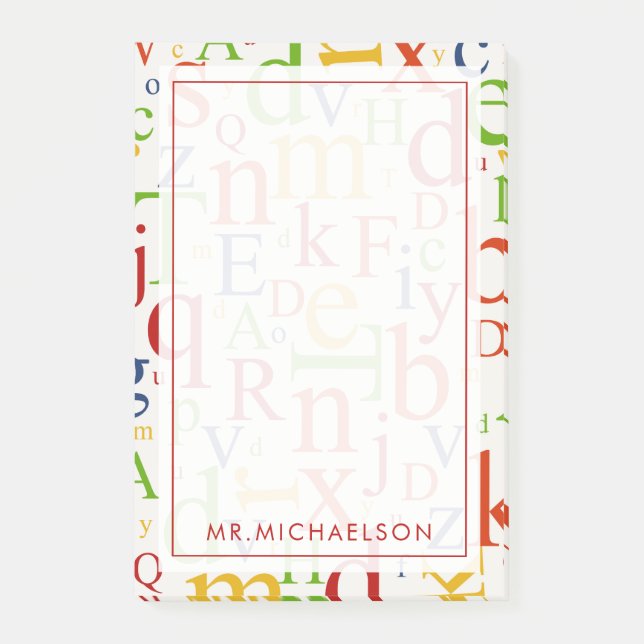 Ihr Text | Farbenfrohe Alphabet Post-it Klebezettel (Vorderseite)