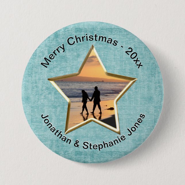 Ihr Text & Foto: Aqua Star-Form Bilderrahmen Button (Vorderseite)