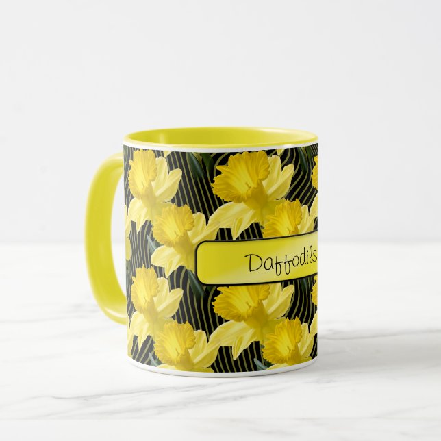 "Ihr Text: Gelbe Daffodils Muster Blumenmuster Fot Tasse (Vorderseite Links)