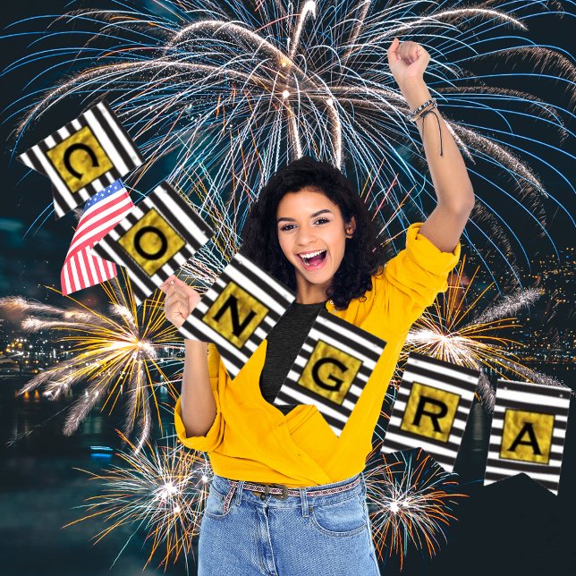 Ihr Text hier Gold Black Stripe Muster Wimpelkette (Von Creator hochgeladen)