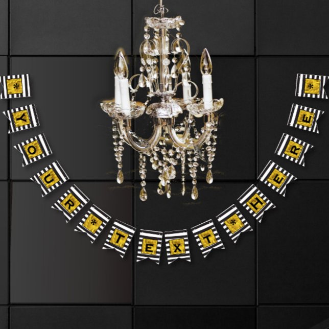 Ihr Text hier Gold, Schwarz und Weiß Streifen Wimpelkette (Von Creator hochgeladen)