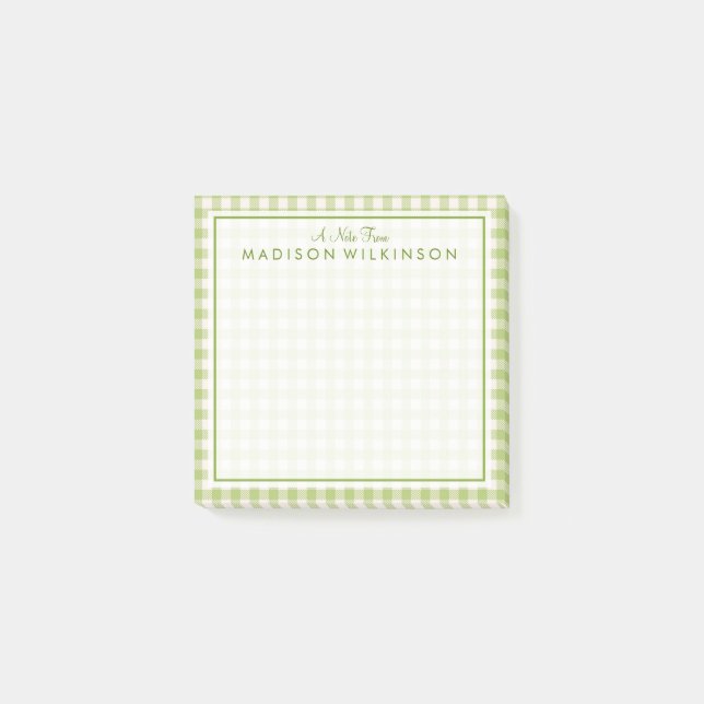 Ihr Text | Hübsch Green Mint Gingham Post-it Klebezettel (Vorderseite)