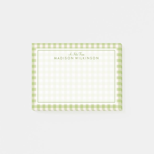 Ihr Text | Hübsch Green Mint Gingham Post-it Klebezettel (Vorderseite)
