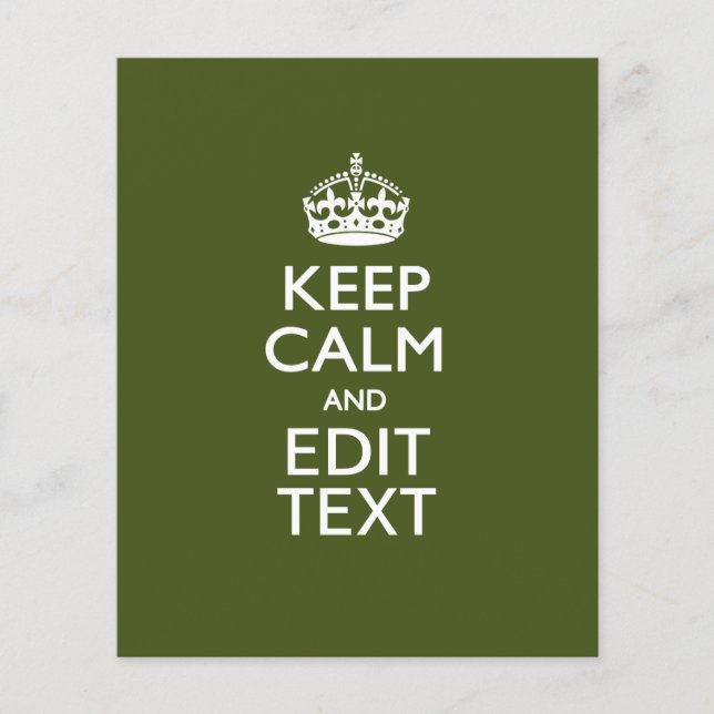 Ihr Text Keep Calm auf Olive-Grün-Dekor Flyer (Vorne)