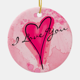 Ihr Text Pink Watercolor Herz Keramik Ornament