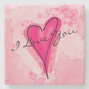 IHR TEXT Pink Watercolor Herz Steinuntersetzer
