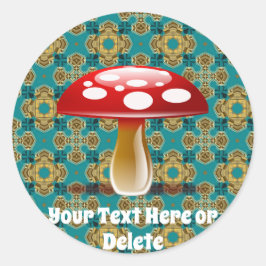 Ihr Text Retro Aquamarin Grün & Rot Amanita Pilz Runder Aufkleber