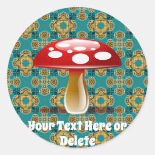 Ihr Text Retro Aquamarin Grün & Rot Amanita Pilz Runder Aufkleber