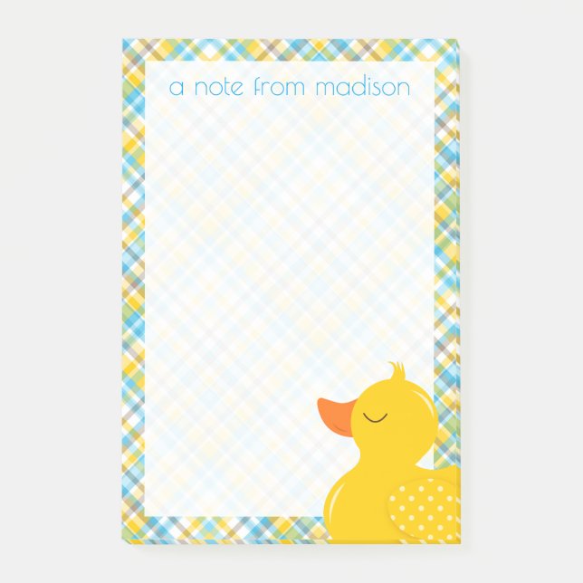 Ihr Text | Rubber Ducky Kariert Post-it Klebezettel (Vorderseite)