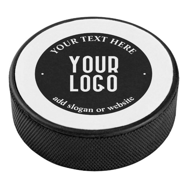 Ihr Text- und hochgeladenes Logo | Editierbar schw Eishockey Puck (3/4)