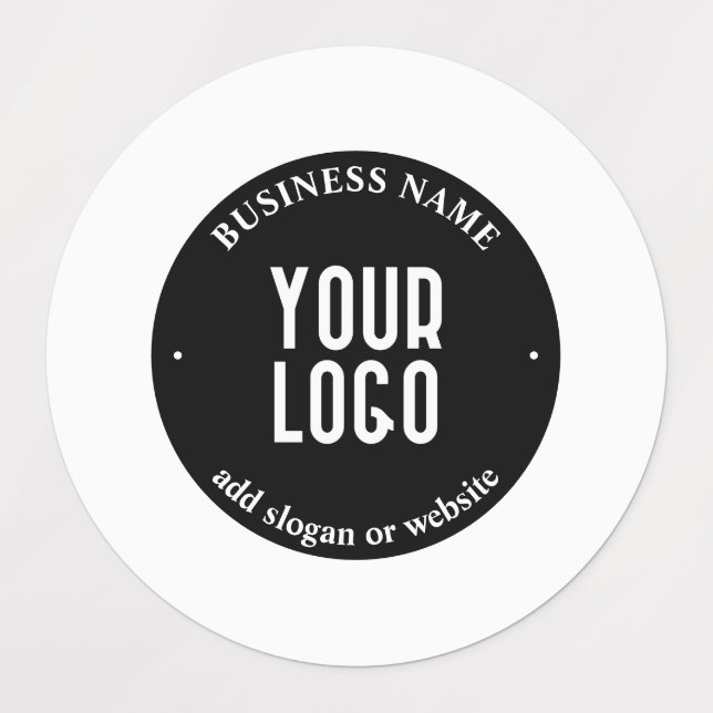 Ihr Text- und hochgeladenes Logo | Editierbar schw Etiketten (Design 1)