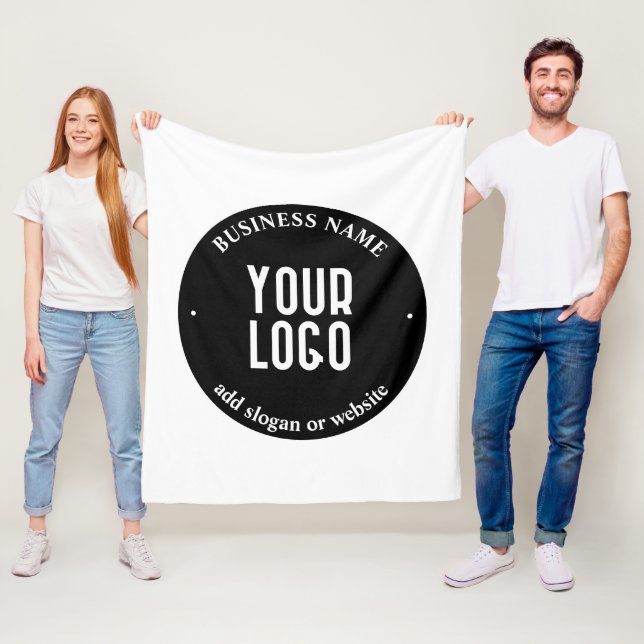 Ihr Text- und hochgeladenes Logo | Editierbar schw Fleecedecke (Beispiel)
