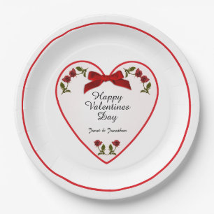 Ihr Text-Valentinstag - Rote Rosen Blumenmuster-Fo Pappteller