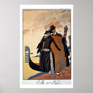Ihr und er, Mode Illustration, 1921 (pochoir p Poster