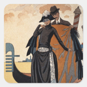 Ihr und Ihm, Mode Illustration, 1921 (pochoir p Quadratischer Aufkleber