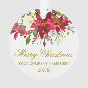 Ihr Unternehmen Aquarell Red Poinsettia Floral Gol Ornament