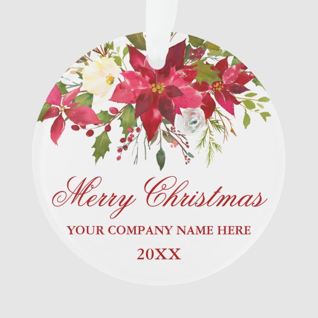 Ihr Unternehmen Aquarell Red Poinsettia Floral Ornament (Vorderseite)
