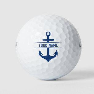 Ihr Vorname Funny Navy Blue Anchor Monogram Golfball