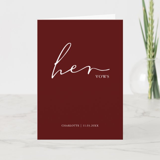 Ihr Vows Card Minimalistisch Script Vows Maroon Karte (Vorderseite)