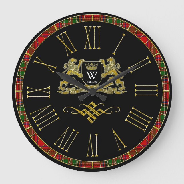 Ihr Wappen Monogramm und Farbe Große Wanduhr (Vorderseite)