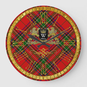 Ihr Wappen Monogramm und Tartan Große Wanduhr
