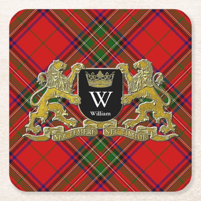 Ihr Wappen Monogramm und Tartan Rechteckiger Pappuntersetzer (Vorderseite)