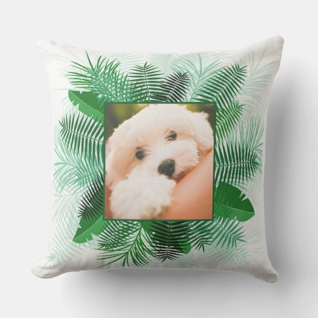 Ihre 2 Fotos in Palmblätterrahmen werfen Kissen Für Draußen (Vorderseite)