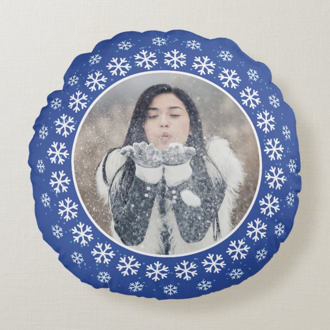 IHRE 2 FOTOS in Snowflake Frames werfen Kissen (Vorderseite)