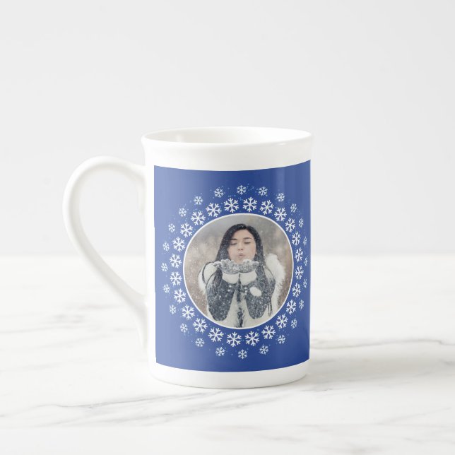 IHRE 2 FOTOS & MONOGRAM Snowflake Frame Tasse (Links)
