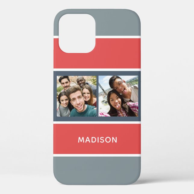 IHRE 2 FOTOS & NAME Stripes Muster Gehäuse Case-Mate iPhone Hülle (Rückseite)