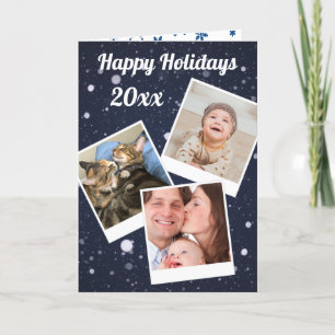Ihre 3 Fotos in Polaroids Blue Snowflakes Feiertagskarte