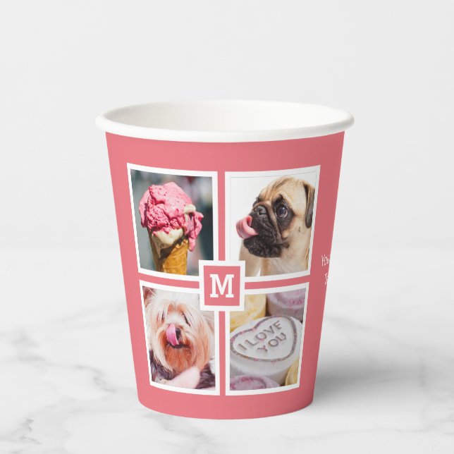 IHRE 4 FOTO- & MONOGRAMM-Papiertassen Pappbecher (Vorderseite)