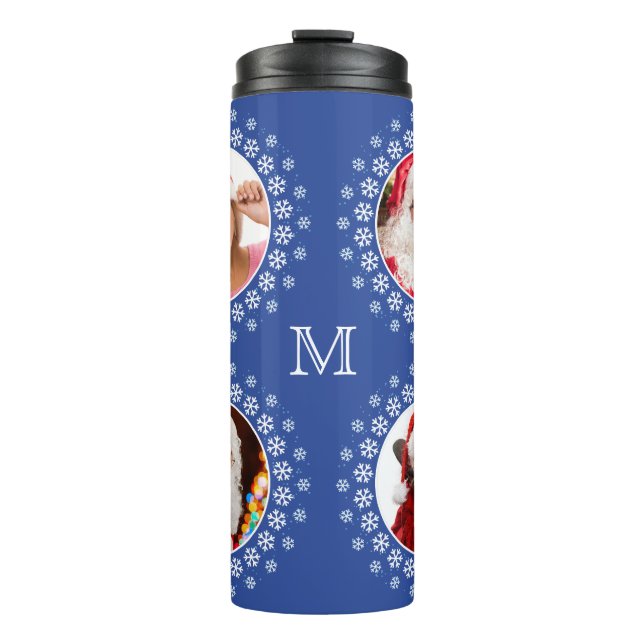 IHRE 4 FOTOS in einem Snowflake Rahmen Custom Tumb Thermosbecher (Vorderseite)
