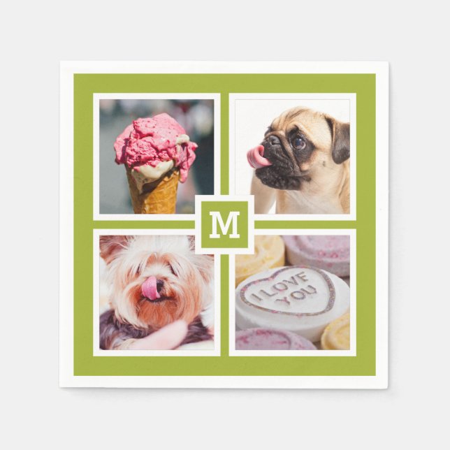 IHRE 4 FOTOS & MONOGRAM Papierservietten (Vorderseite)