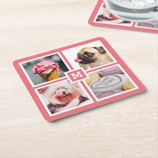 IHRE 4 FOTOS & MONOGRAMM Untersetzer (angewinkelt)