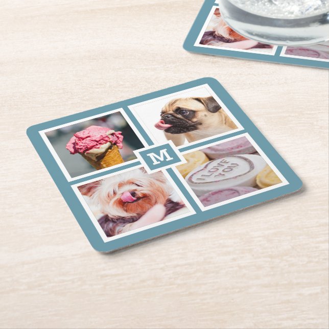 IHRE 4 FOTOS & MONOGRAMM Untersetzer (angewinkelt)