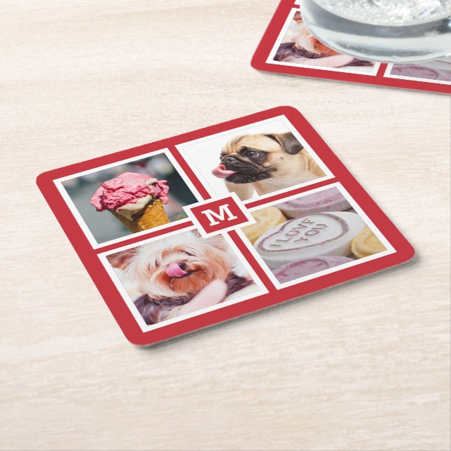 IHRE 4 FOTOS & MONOGRAMM Untersetzer (angewinkelt)