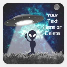 Ihre Alien Peace Sign UFO Planet Blue Galaxy Quadratischer Aufkleber