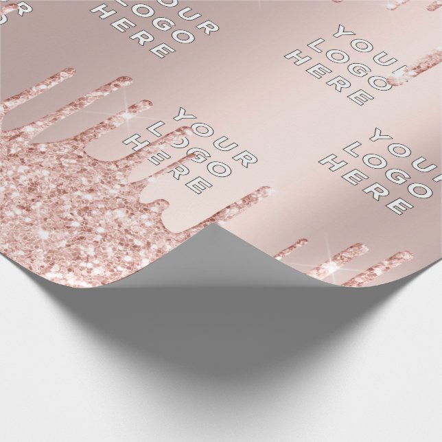 Ihre Business-Logo-Rose Gold-Glitzer-Tropfen Geschenkpapier (Ecke)