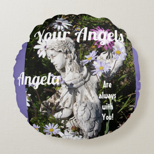 Ihre Engel sind immer bei Ihnen Lilac Floral Angel Rundes Kissen (Vorderseite)