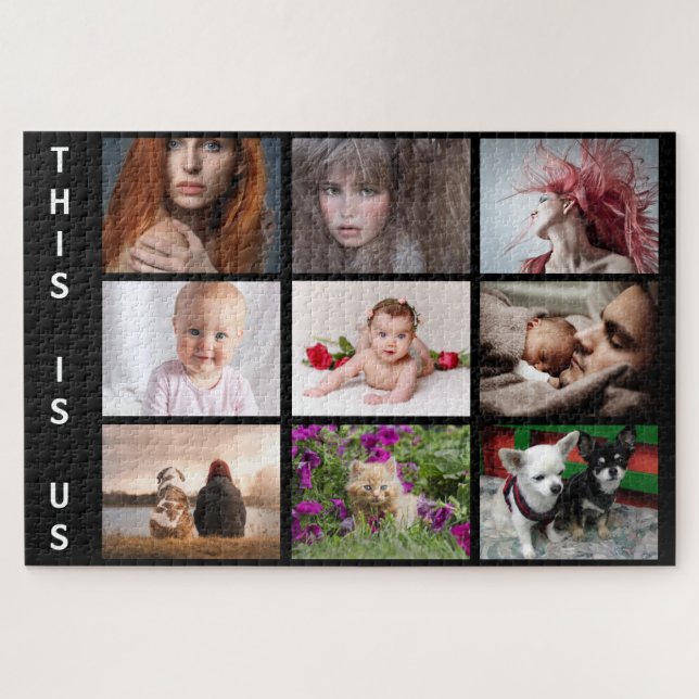 IHRE Familie und Haustiere Collagen auf schwarz Puzzle (Horizontal)