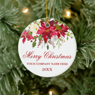 Ihre Firma Watercolor Roter Weihnachtsstern Floral Keramik Ornament