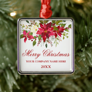Ihre Firma Watercolor Roter Weihnachtsstern Floral Ornament Aus Metall