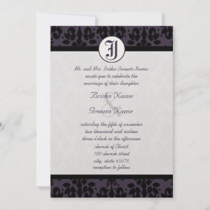 Ihre Foto Eggplant & Black Damask Hochzeit lädt ei Einladung