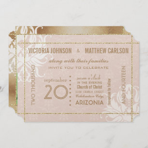 Ihre Foto Gold Rose Damask Blumenhochzeit Einladung