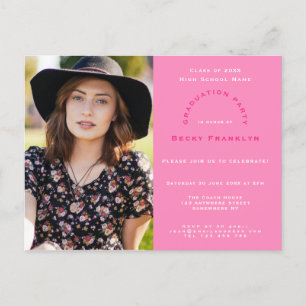 Ihre Foto/Rosa/Typografie/Graduiertengruppe Einladungspostkarte