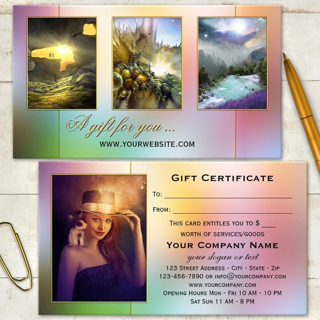 Ihre Fotos farbenfrohe Fantasie Faible Tale Gesche Rabattkarte (Colorful fairy tale like fantasy design business card template featuring your own 4 photos)