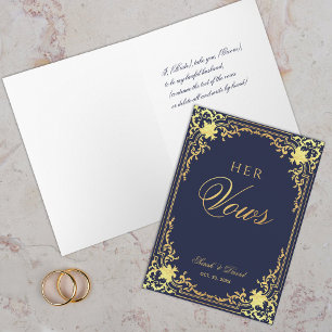Ihre Gelübde Navy Blau Faux Gold Vintage Braut Hoc Karte